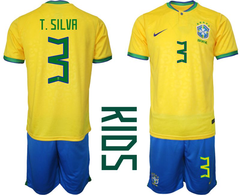 Youth 2022 World Cup National Team Brazil home yellow #3 Soccer Jersey